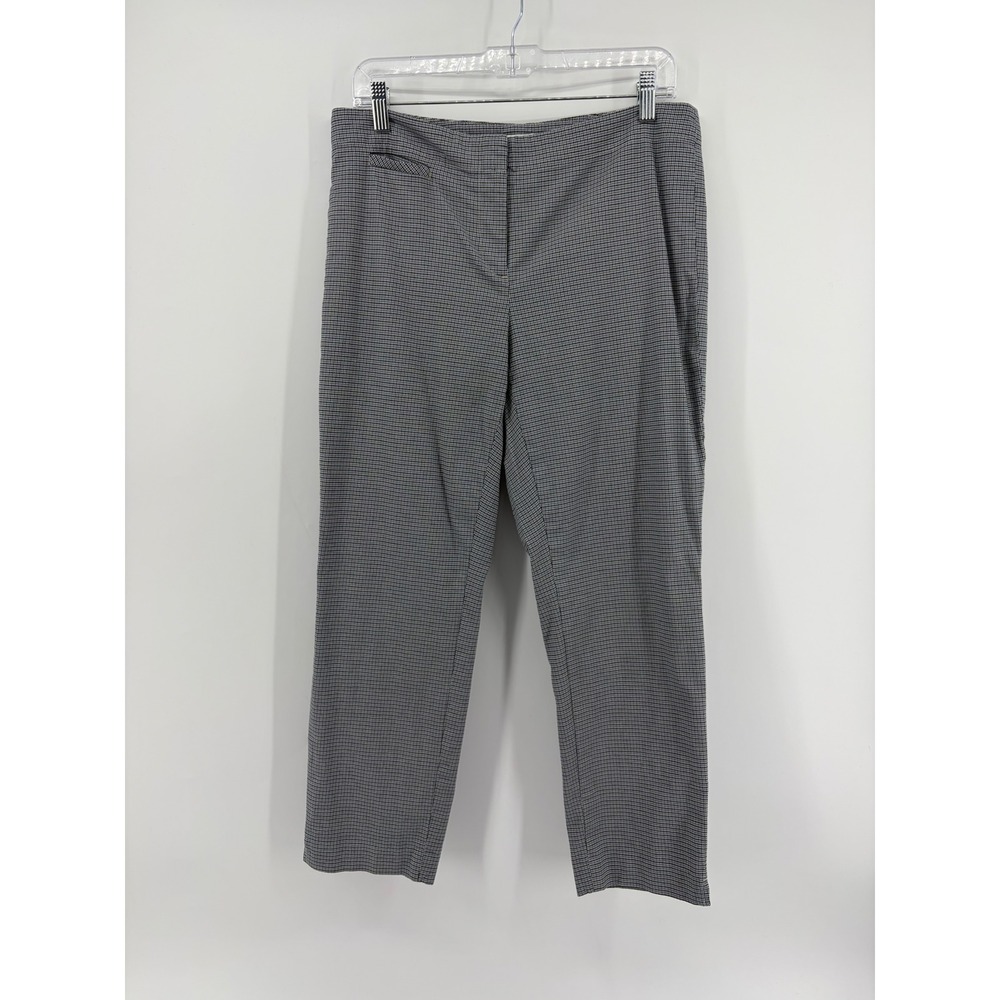 J. Jill Size 10 Blue Black Houndstooth Cotton Stretch Straight Leg Trouser Pants